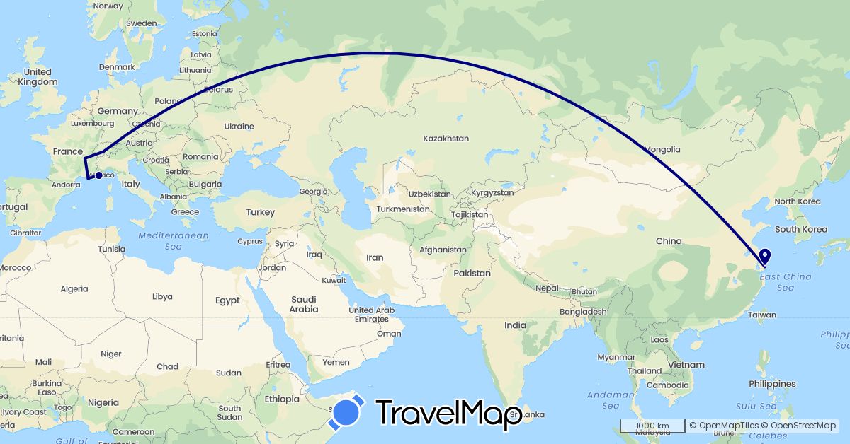 TravelMap itinerary: driving in Switzerland, China, France, Monaco (Asia, Europe)